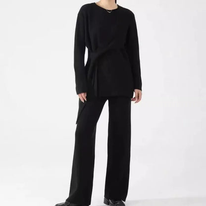 Ensemble Femme Deux Pièces – Tricot Côtelé – Coupe Décontractée – Pull Asymétrique