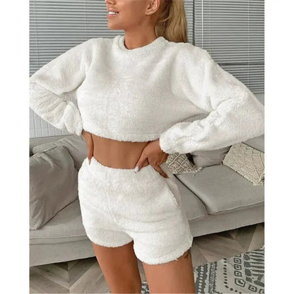 Ensemble loungewear femme – Haut court manches longues – Short taille haute doux