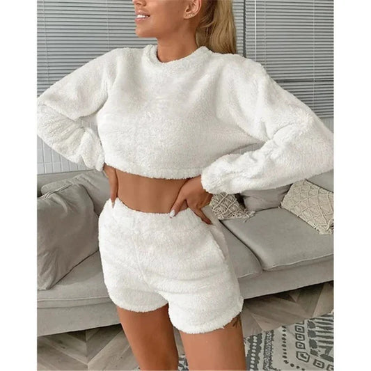Ensemble loungewear femme – Haut court manches longues – Short taille haute doux
