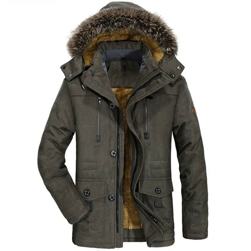 Homme Parka - Tissu Tissé - Coupe Droite - Longueur Mi-cuisse - Col Montant Avec Capuche