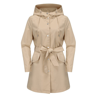 Veste coupe-vent femme – Déperlante – Ceinture ajustable – Capuche à cordon – Coupe décontractée
