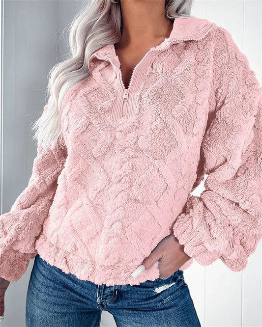 Sweat-shirt femme – Coupe oversize – Tissu molletonné doux – Col montant zippé