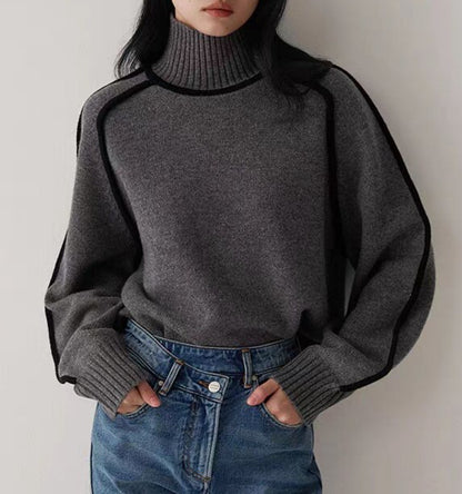 Léa Pull Col Roulé Contrasté | Pull Col Roulé