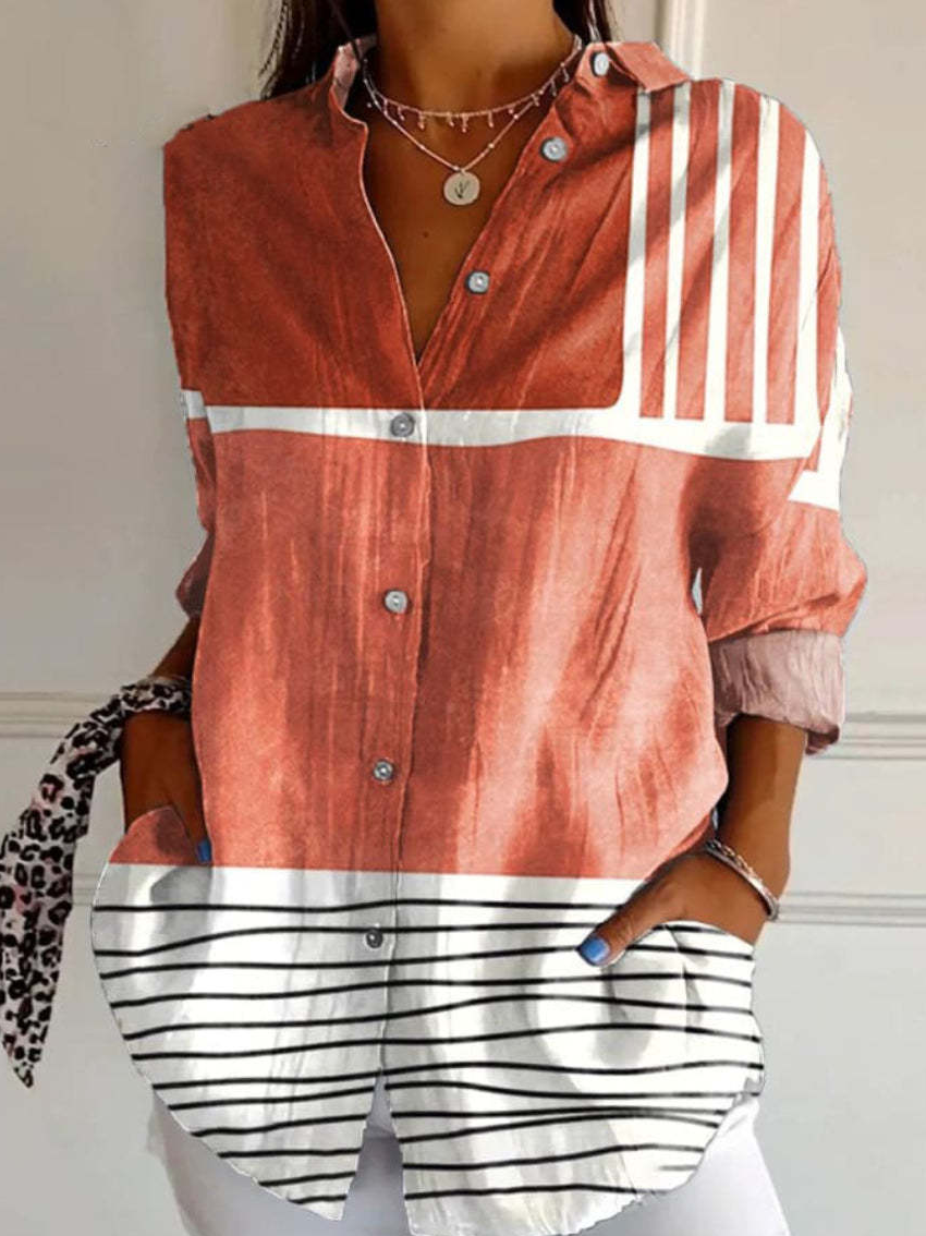 Chemise femme manches longues – Coupe ample – Motif à rayures – Tissu respirant