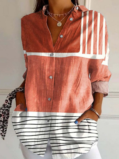 Chemise femme manches longues – Coupe ample – Motif à rayures – Tissu respirant