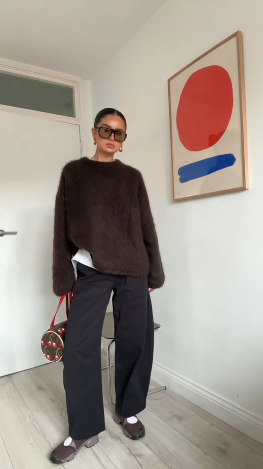 Pull femme – Coupe oversize – Manches longues – En mohair doux – Col rond