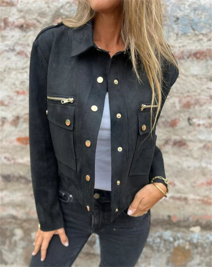 Veste femme en suédine – Coupe structurée – Col classique – Fermeture zippée