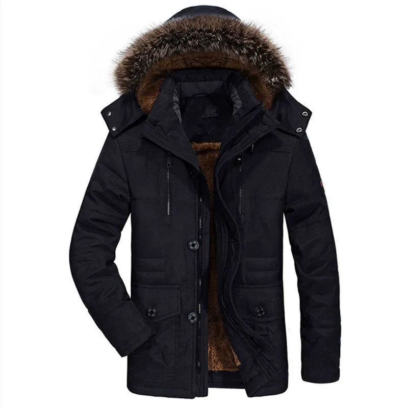 Homme Parka - Tissu Tissé - Coupe Droite - Longueur Mi-cuisse - Col Montant Avec Capuche