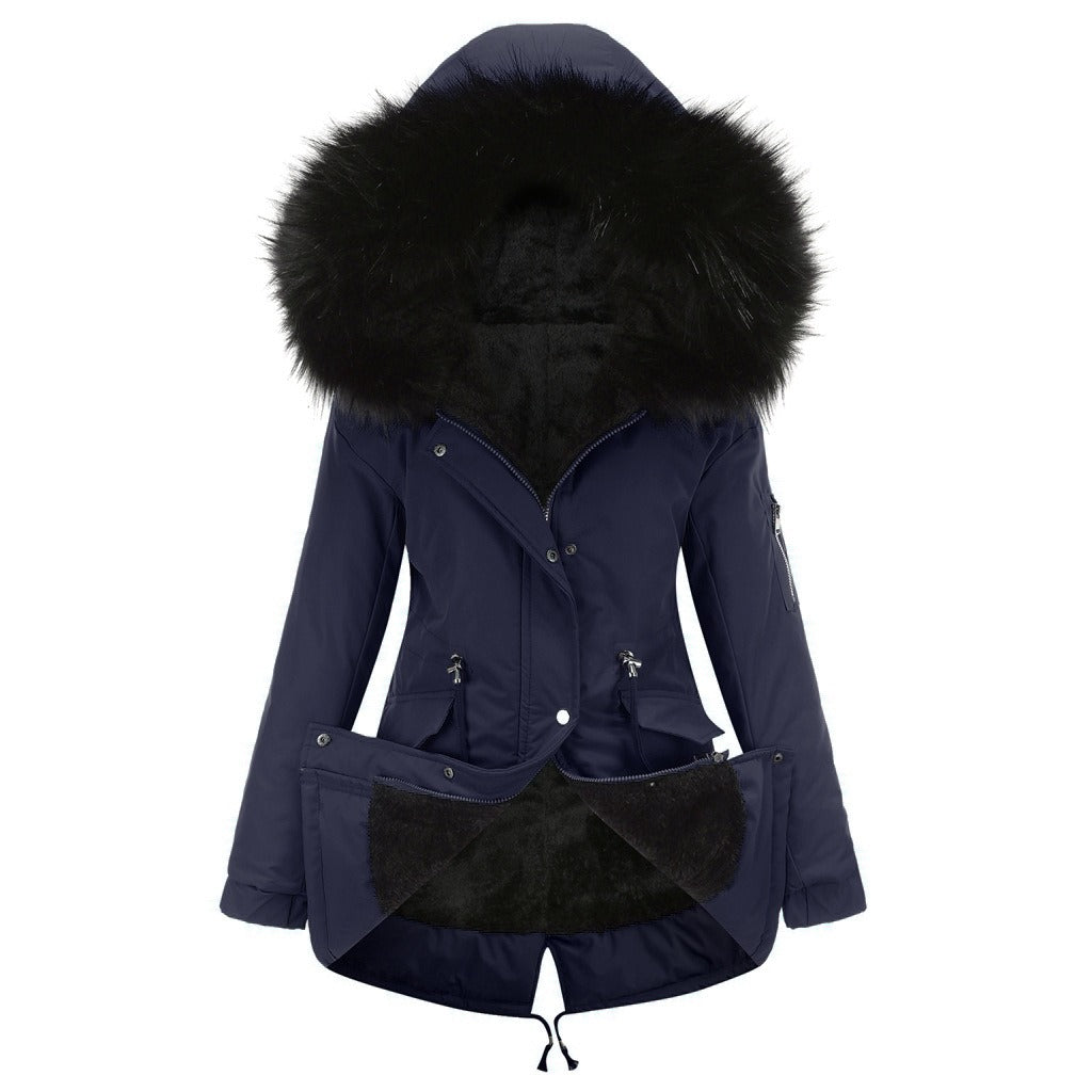Manteau Parka Femme – Coupe Relax – Doublure Polaire – Capuche Fausse Fourrure – Mi-long