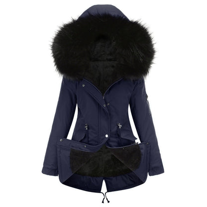 Manteau Parka Femme – Coupe Relax – Doublure Polaire – Capuche Fausse Fourrure – Mi-long