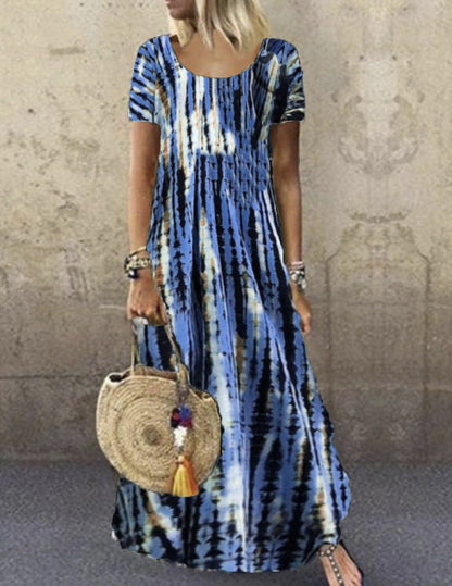 Robe longue femme – Coupe ample – Manches courtes – Coton respirant – Style décontracté