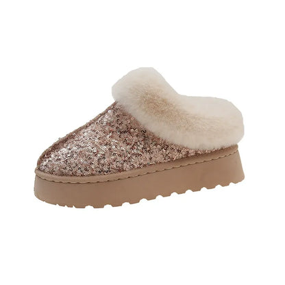 Bottes neige femme – Doublure chaude – Semelle épaisse – Détail à sequins – Cheville