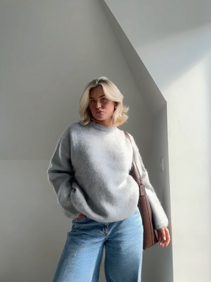 Pull femme – Coupe oversize – Manches longues – En mohair doux – Col rond