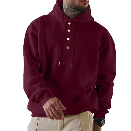 Sweat à capuche homme – Fleece doux – Coupe ample – Patte à boutons pression