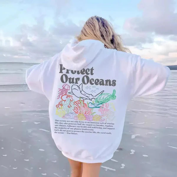 Sweat à Capuche Femme – Coupe Oversize – Toucher Coton – Imprimé Marin Graphique