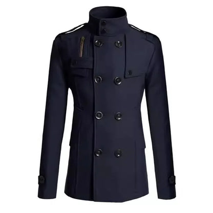 Manteau homme – Laine – Coupe slim – Double boutonnage – Style militaire structuré