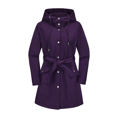 Veste coupe-vent femme – Déperlante – Ceinture ajustable – Capuche à cordon – Coupe décontractée