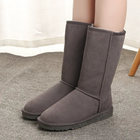 Bottes femme hauteur genou – Suédine – Doublure fausse fourrure – Semelle plate