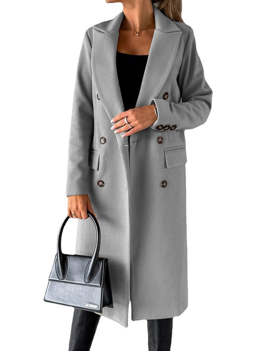 Manteau trench femme – Coupe ajustée – Laine douce – Boutonnage croisé – Longueur genou