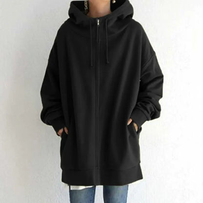 Sweat à capuche femme – Coupe oversize – Intérieur molletonné – Fermeture zippée