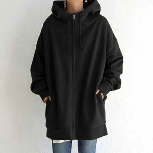 Sweat à capuche femme – Coupe oversize – Intérieur molletonné – Fermeture zippée