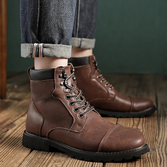 Bottes à Lacets Homme – Cuir Lisse – Tige Cheville – Bout Renforcé – Col Matelassé