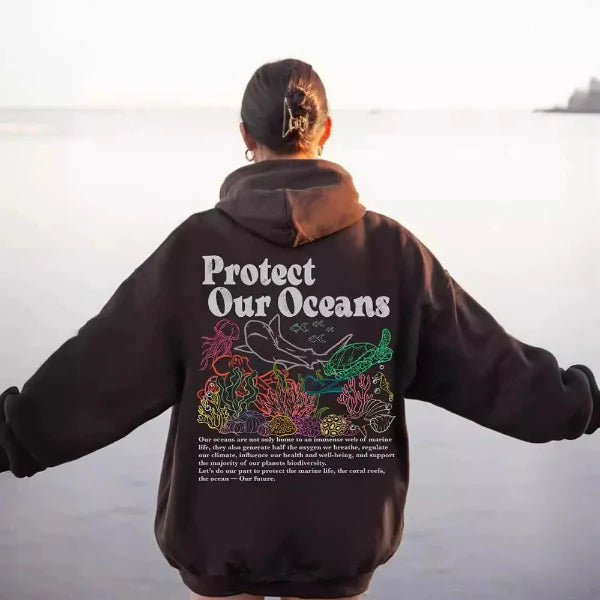 Sweat à Capuche Femme – Coupe Oversize – Toucher Coton – Imprimé Marin Graphique