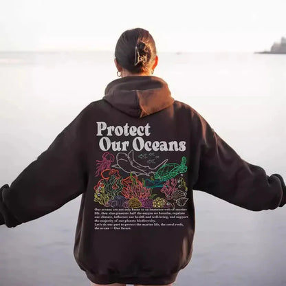 Sweat à Capuche Femme – Coupe Oversize – Toucher Coton – Imprimé Marin Graphique