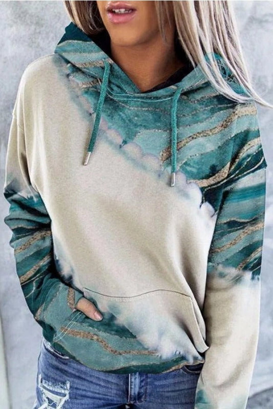 Femme Sweat à Capuche - Mélange Coton - Coupe Décontractée - Manche Longue - Imprimé Abstrait