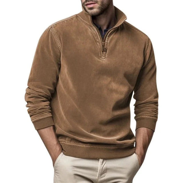 Pull homme – Polaire douce – Coupe droite – Col zippé – Poignets côtelés