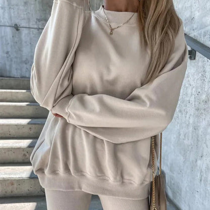 Sweatshirt femme oversize – Coupe décontractée – Col rond – Finitions côtelées