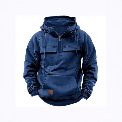 Sweat à capuche homme – Coupe décontractée – Demi-zip – Poches poitrine – Coton doux