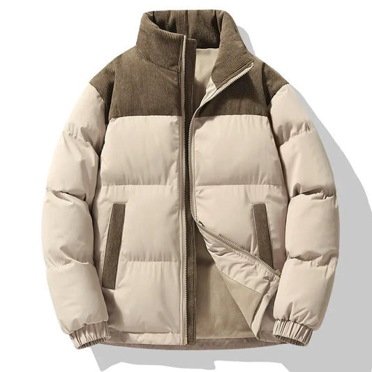 Veste matelassée homme – Coupe oversize – Col montant – Détails en velours côtelé