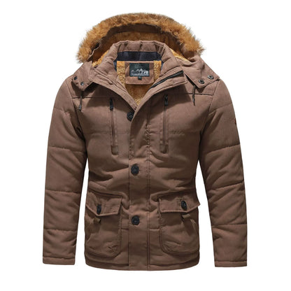 Homme Parka - Tissu Tissé - Coupe Droite - Longueur Mi-cuisse - Col Montant Avec Capuche