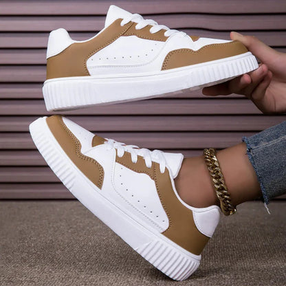 Femme Baskets - Cuir Synthétique - Coupe Basse - Semelle Plateforme Crantée