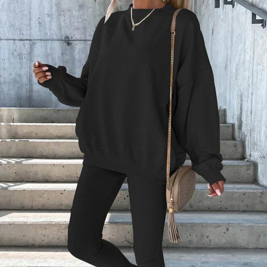 Sweatshirt femme oversize – Coupe décontractée – Col rond – Finitions côtelées