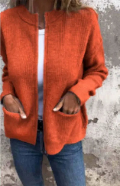 Veste femme – Coupe ample – Maille côtelée – Col montant – Fermeture zippée