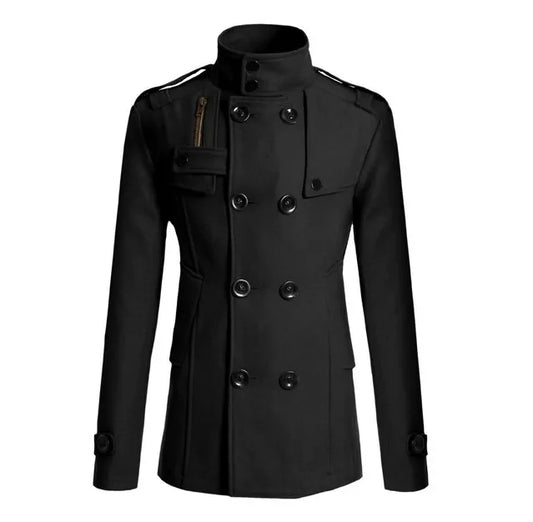 Manteau homme – Laine – Coupe slim – Double boutonnage – Style militaire structuré
