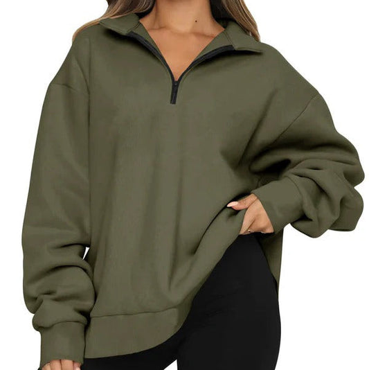 Sweatshirt femme oversize – Coton doux – Col montant zippé – Coupe décontractée