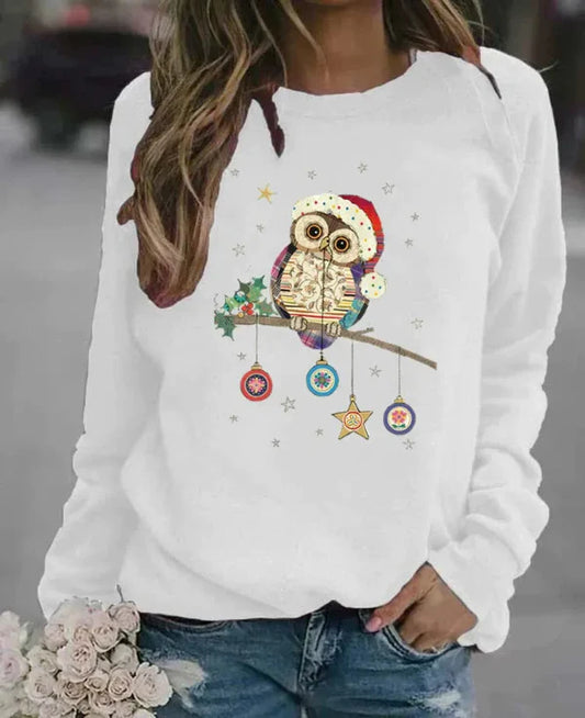 Sweatshirt femme – Coupe décontractée – Coton doux – Manches longues – Motif festif