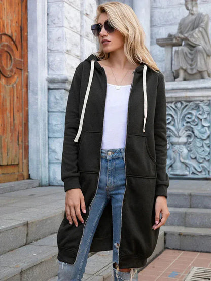 Sweatshirt femme oversize – coton doux – zip frontal – capuche – poches larges