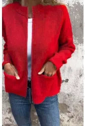 Veste femme – Coupe ample – Maille côtelée – Col montant – Fermeture zippée