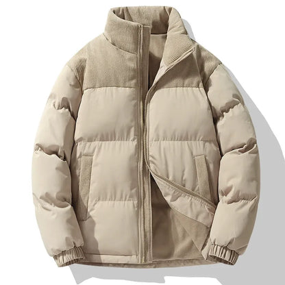 Veste matelassée homme – Coupe oversize – Col montant – Détails en velours côtelé