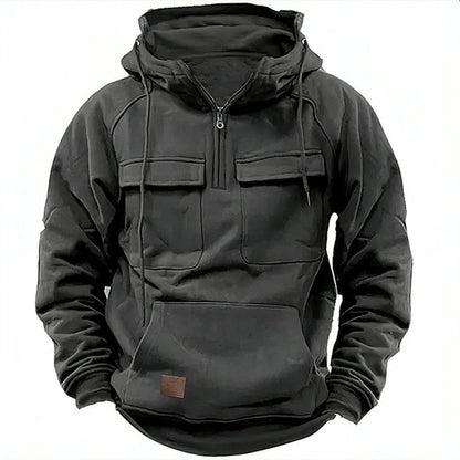 Sweat à capuche homme – Coupe décontractée – Demi-zip – Poches poitrine – Coton doux