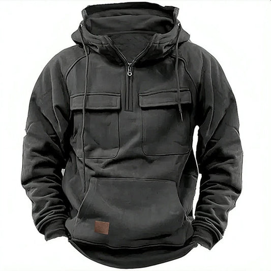 Sweat à capuche homme – Coupe décontractée – Demi-zip – Poches poitrine – Coton doux