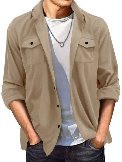 Veste homme casual – Coupe régulière – Effet suédé – Col chemise – Boutonnage frontal