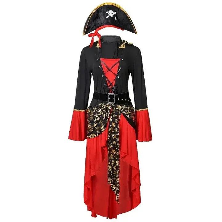 Robe de femme costume pirate – Corset lacé – Manches évasées – Taille ceinturée
