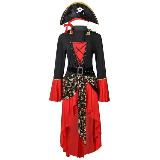 Robe de femme costume pirate – Corset lacé – Manches évasées – Taille ceinturée