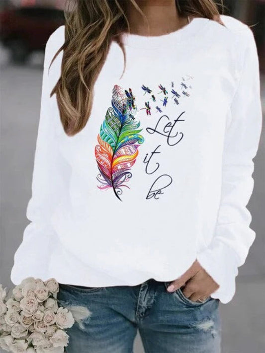Pull femme – Coupe ample – Coton doux – Motif plume – Manches longues