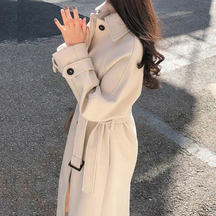 Manteau trench femme – Laine mélangée – Coupe décontractée – Longueur cheville